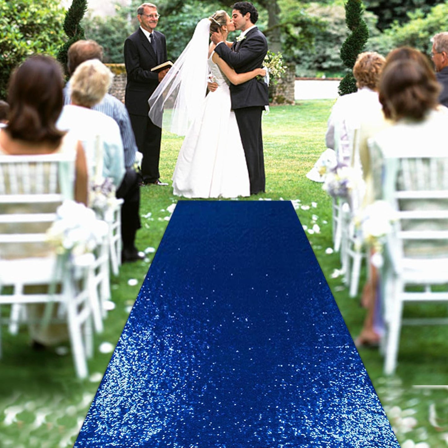PartyDelight Wedding Aisle Runner Navy Blue Sequin Carpet Sparkly Rug for Ceremony Indoor Outdoor Engagement Decoration 2FTx15FT