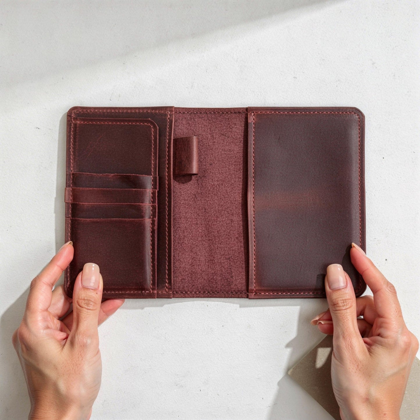 TORAKIP Leather Travel Journal Cover A6 – Refillable Notebook Cover with Pockets & Pen Holder, Handmade Genuine Leather Case for 4.1" x 5.8" Notebooks (Paper Not Included), Burgundy