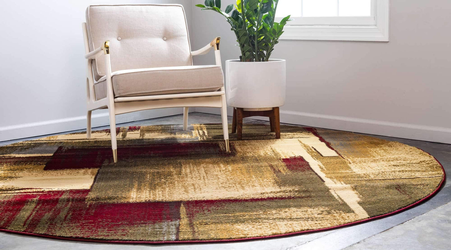Unique Loom Barista Collection Area Rug - Timor (4' 1" Round, Multi/ Red)