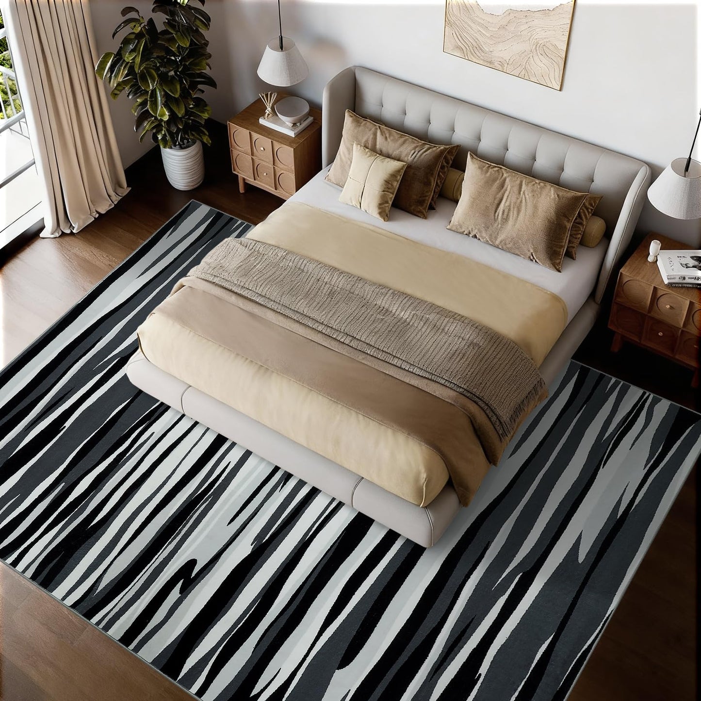 YIHOUSE 5×7 Ft Area Rugs for Living Room: Modern Abstract Black Grey and White Rug - Nonslip Washable Striped Rug for Bedroom Dining Room Office Playroom Nursery Home Decor