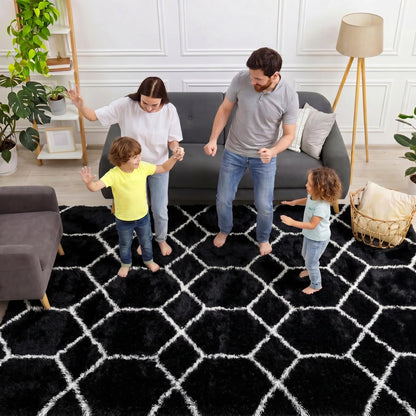 ONASAR 5x7 Area Rugs for Living Room Bedroom, Fluffy Black and White Rug, Geometric Boho Soft Plush Shaggy Floor Carpet Mat for Nursery Kids Girls Boys Teen Dorm Home Decor Aesthetic
