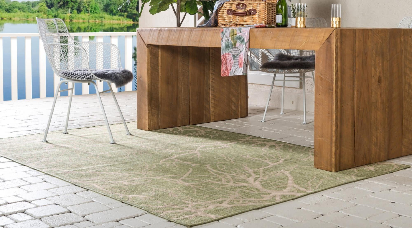 Unique Loom Outdoor Botanical Collection Area Rug - Branch (5' 1" x 8' Rectangle, Light Green/ Beige)