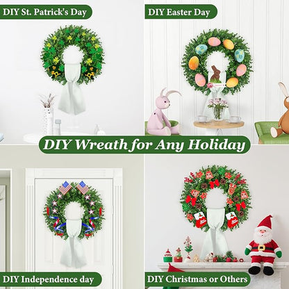 Large Artificial Boxwood Wreath 30-32'', UV Resistant 310 Leaves & 140 Flower Core, Green Wreath Ribbon for Front Door Outdoor Indoor Window Wall Hanging Decoration All Seasons(Foldable)