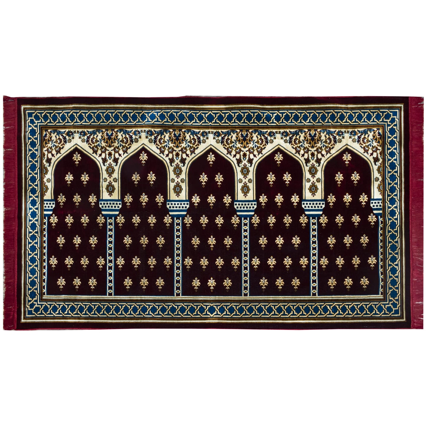 Modefa Turkish Islamic Prayer Rug - Multi Person Janamaz Sajada for Family or Large Gathering & Group Praying Carpet - Wide Plush Velvet Praying Mat (Mihrab Red - 5 Person)