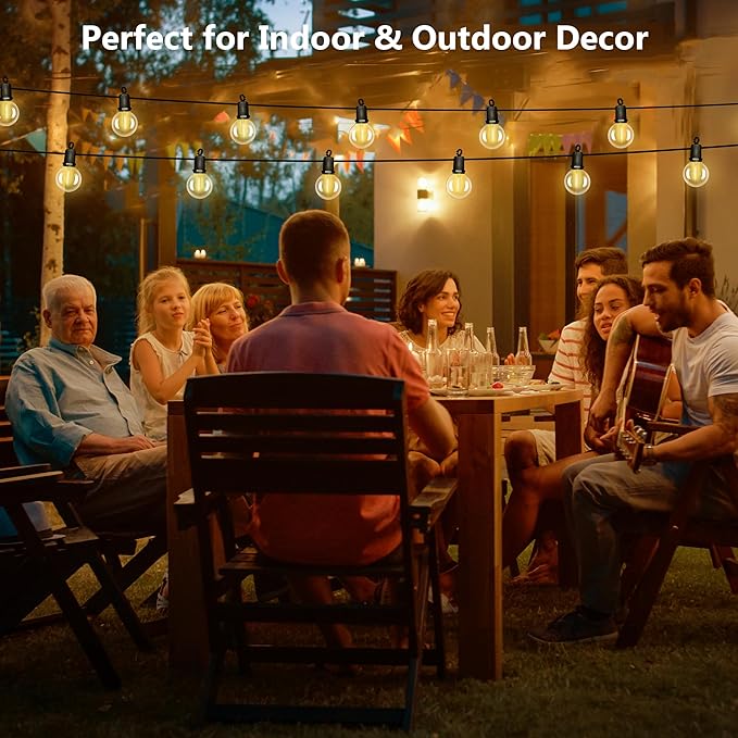 25Ft LED G40 Globe Outdoor String Lights Waterproof Patio Lights with 13 Shatterproof Warm White Bulbs, Hanging Light for Backyard Balcony Wedding Christmas Party Decorations, Black Wire