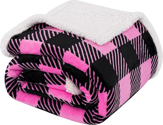 Touchat Sherpa Plaid Twin Blanket 60" X 70", Fuzzy Fluffy Soft Cozy Throw Blanket, Twin Size Plush Fleece Flannel Plush Microfiber Blanket for Couch Bed Sofa (Rosepink)