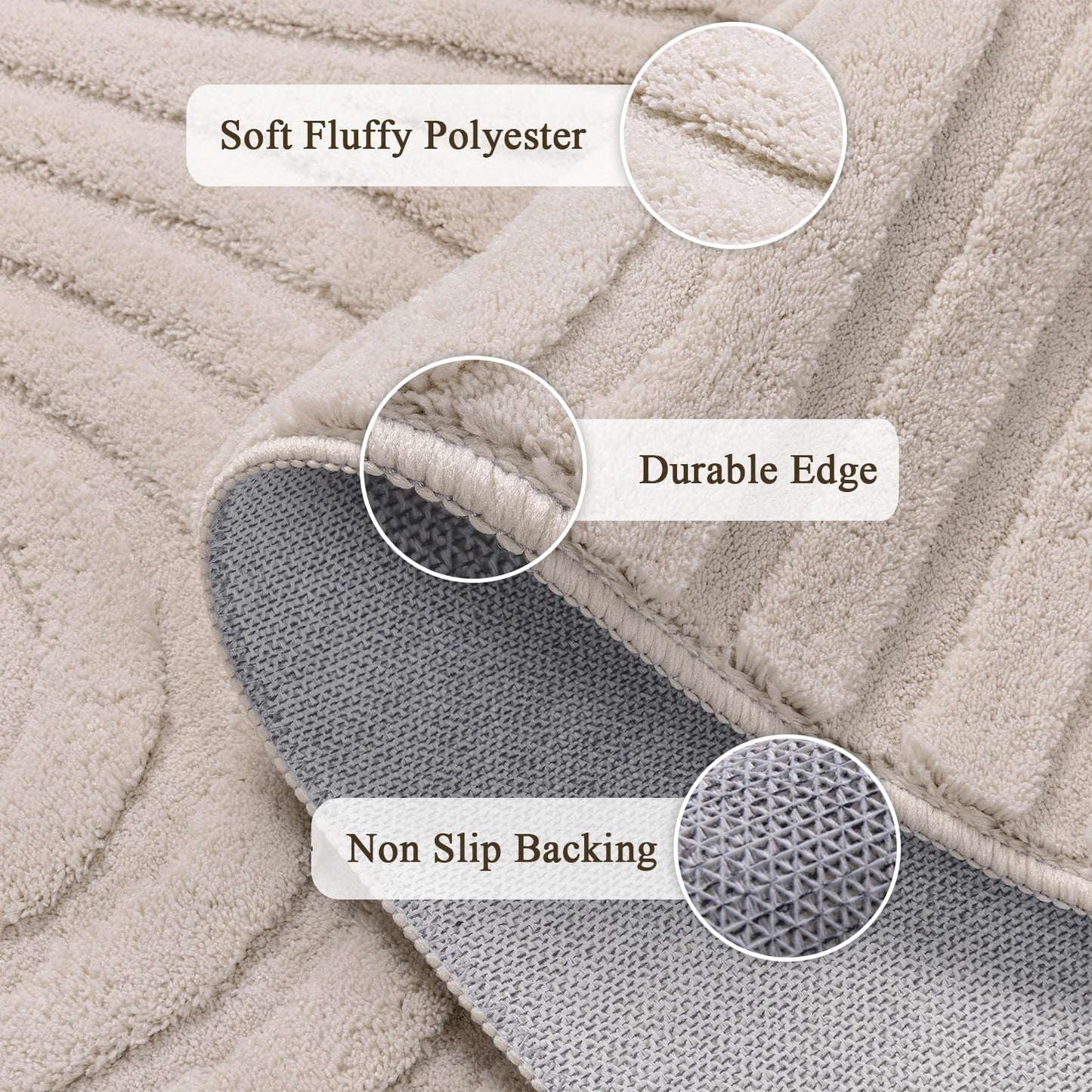 SHACOS Soft Cozy Fluffy Arch Pattern High Low Pile Runner Rugs 2'x6' Non Slip Washable Scandinavian Minimalist Rug Modern Geometric Arc Carpet for Living Room Bedroom Bathroom, Beige