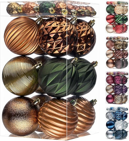 JORNOY Earth Tone Christmas Tree Ornaments - 3.12inch/80mm Shatterproof Ornaments for Christmas Tree Set Plastic Decorative Hanging Balls Ornaments for Xmas Tree Decorations, 32ct (Earth Tone)