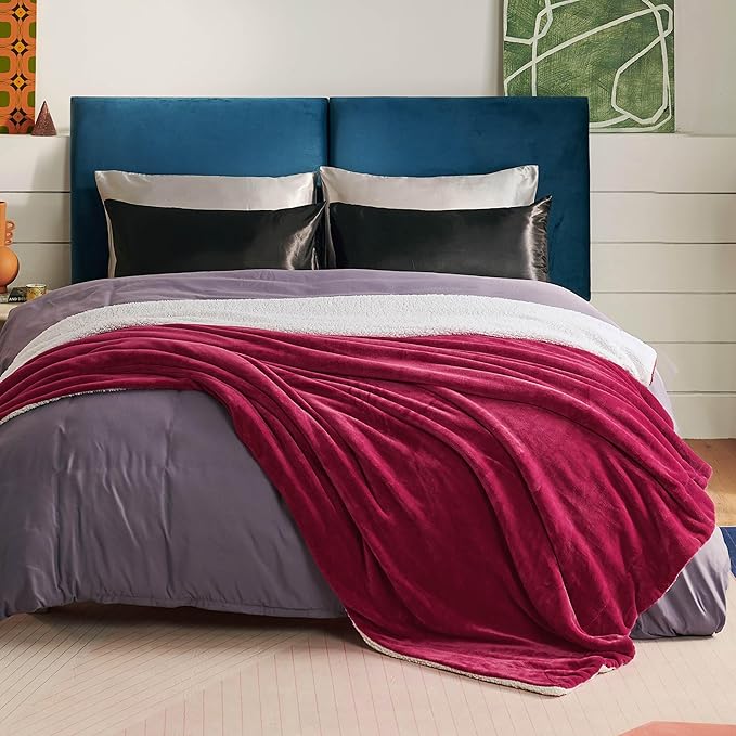 Bedsure GentleSoft Sherpa Fleece Blankets King Size for Bed - Thick and Warm Throw for Women, Soft Fuzzy Plush King Christmas Blanket for Winter, Red, 108x90 Inches