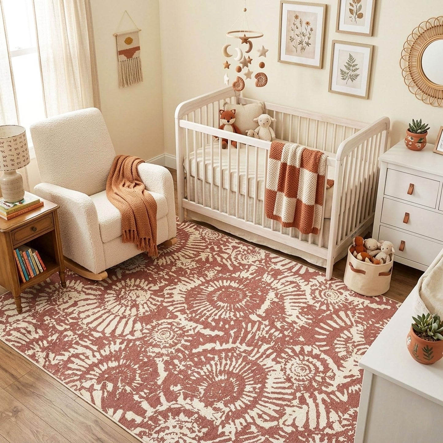 BLISSA Terracotta Modern 5x7 Area Rug - Ultra-Thin Washable Living Room Rug, Soft Non-Slip Geometric Neutral Abstract Rugs for Bedroom Kid Room Nursery Playroom Foyer Dining Room Rugs for Under Table
