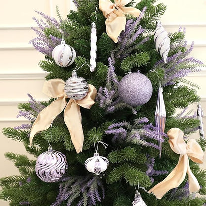 Christmas Ball Ornaments Set Shatterproof Christmas Tree Ornaments 24 PCS Painted Shaped Styles Xmas Tree for Holiday Decor,Purple