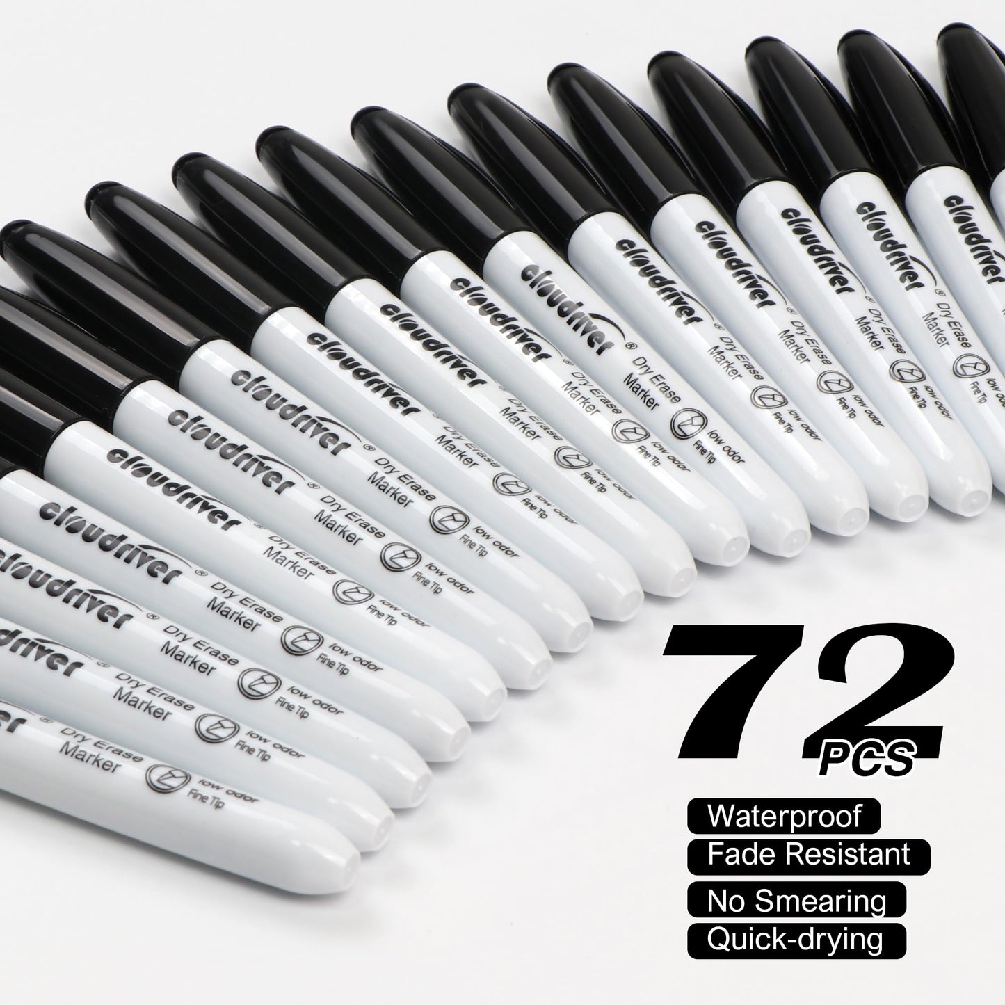 cloudriver Dry Erase Markers Ulta Fine Tip, 72 Pack Black Whiteboard Marker, 0.7mm, Low Odor, For Office And Home