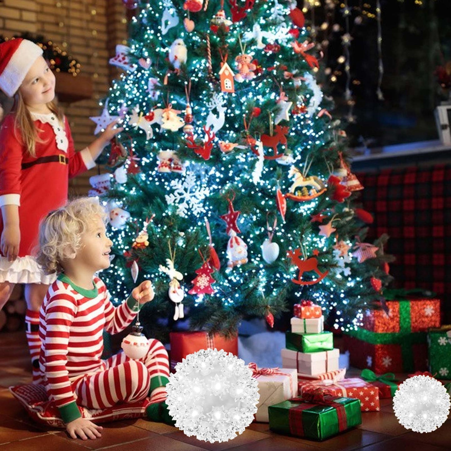 Christmas Lights Ball 5.5" Sparkling Outdoor Hanging Sphere Lights Twinkling Lights 50 LED Starlight Sphere Soft Twinke Lighted Ball Hanging Lights for Tree Porch Decorations, Cool White - Twinkling