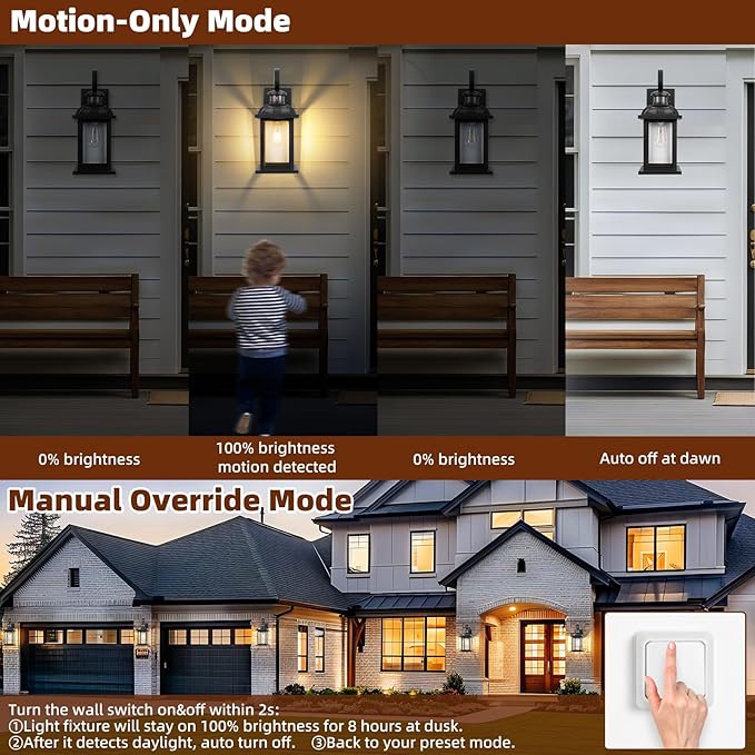Motion Sensor Porch Lights Dusk to Dawn 16 Inch, 2-Pack Aluminum Anti-Rust Black Large Outdoor Sconces Wall Mounted House Lighting Exterior Coach Lights Patio Light Fixtures, E26