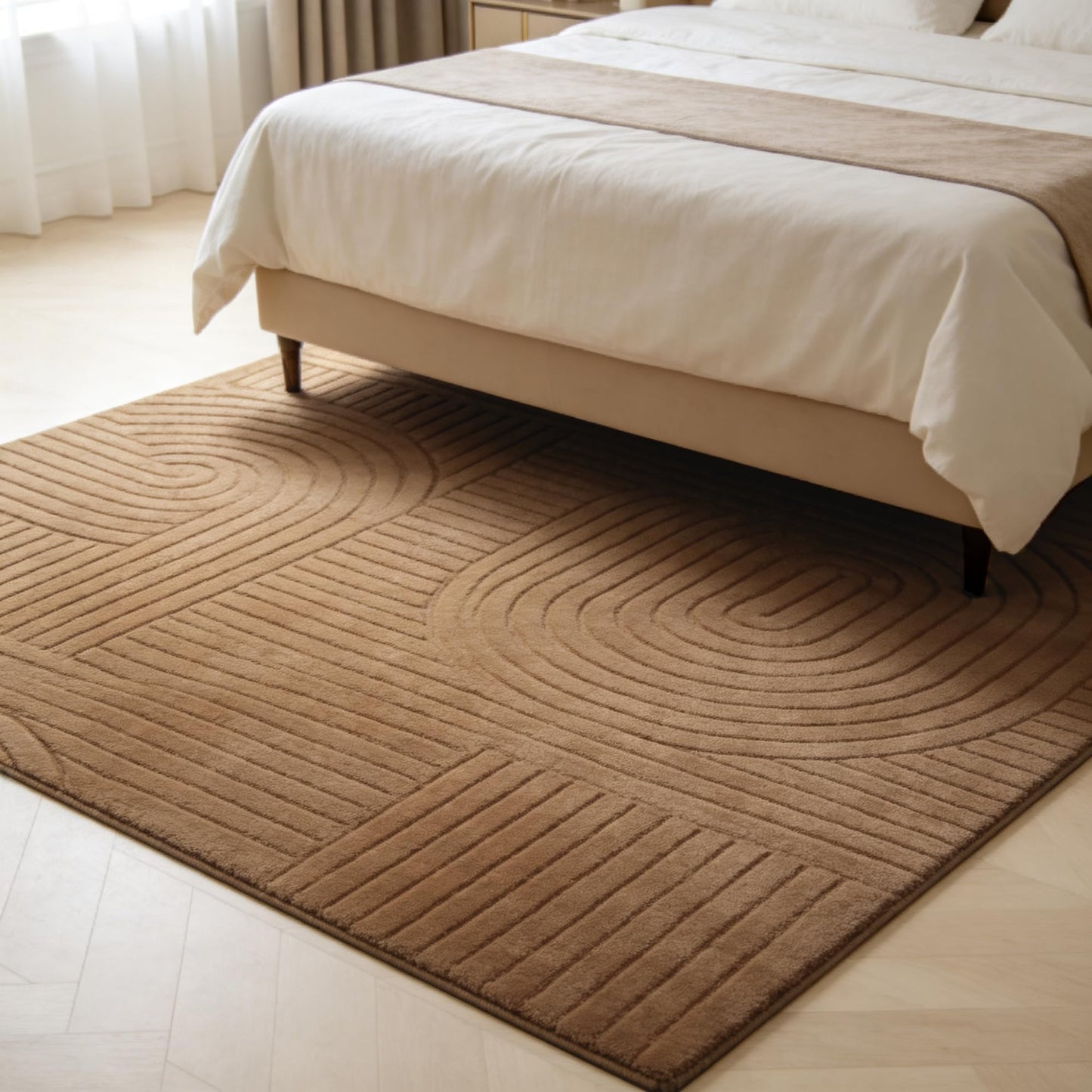 ZVFFDG 8x10 Large Solid Color Area Rug, Washable Living Room Rug, Ultra Soft High-Low Rugs for Bedroom, Non-Slip Geometric Textured Indoor Carpet for Nursery, Kids Room, Apartment, Home Office, Brown