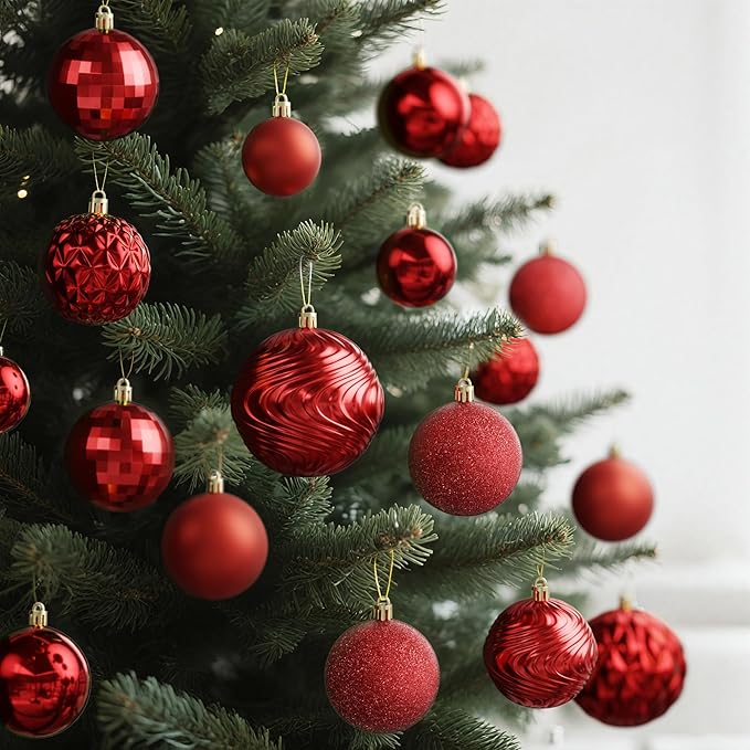Annecy Christmas Tree Ornaments - 36 PCS Shatterproof Christmas Ball Ornaments Set for Holiday, Wreath & Party Decorations (Multi-Size, Red)