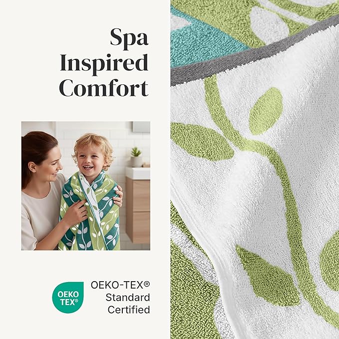 Modern Threads Organic Vines 6-Piece 100% Cotton Towel Set – Yarn Dyed Jacquard