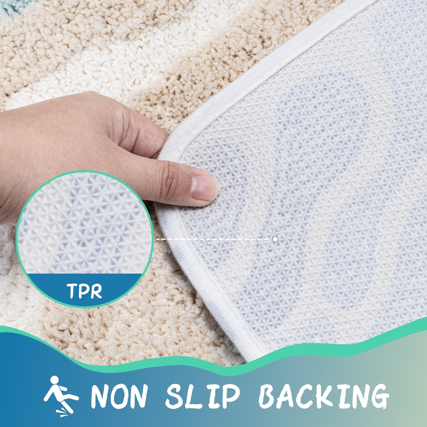Cevolyn Blue Green Beach Bathroom Rug, Non-Slip Ultra Soft Microfiber Cute Coastal Bath Mat, Absorbent 3D Tufted Ocean Wave Decor for Floor, Shower, Tub, Machine Washable, 20"x32"