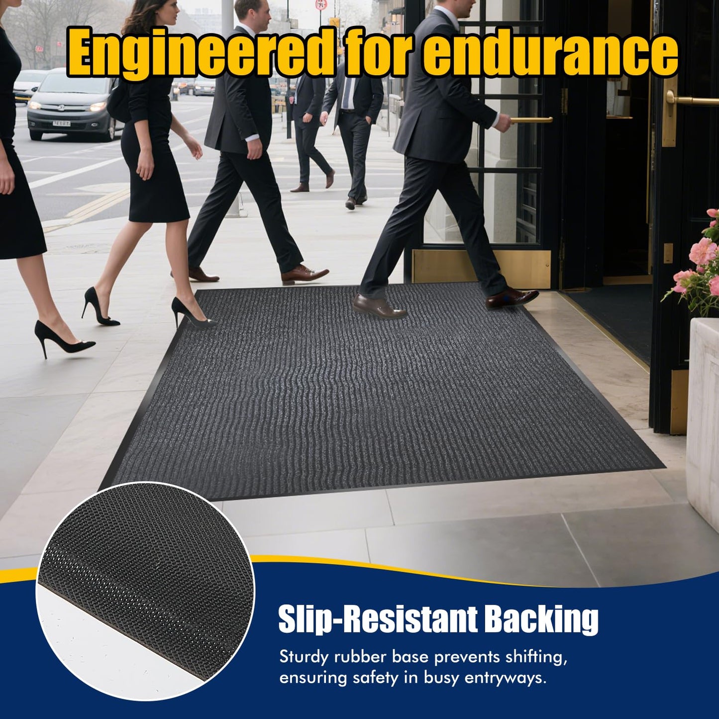 Extra Large Indoor/Outdoor Entrance Mat - 4 x 5 Feet, Rubber Border Door Mat Heavy Duty, Waterproof, Low-Profile, Easy to Clean, Rubber Entry Mat, Commercial Floor Mat, Charcoal Grey
