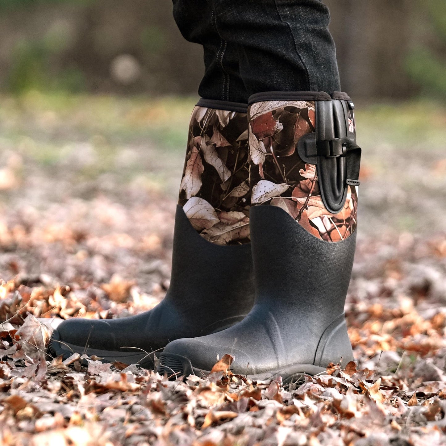 Men's Waterproof Hunting Boots, Camouflage 6mm Neoprene Muck Boots for Outdoor Hunting, Fishing, Farming & Work Black size 9