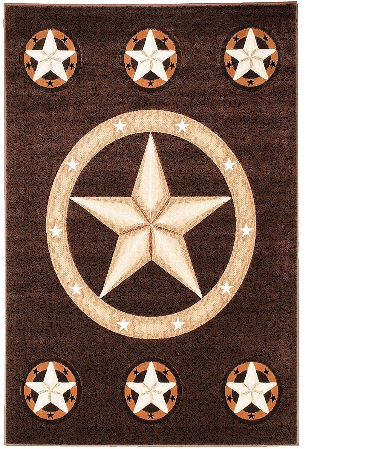 Champion Rugs Western Barn Farmhouse Star Texas Star Rustic Cowboy Country Area Rug Brown Carpet (5’ 3” X 7’ 5”)