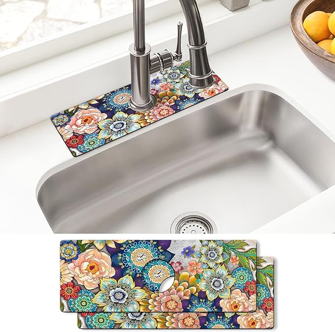 Sink Faucet Absorbing Mat, 2 Pack Drying Mat Around Faucet Sink Splash Guard