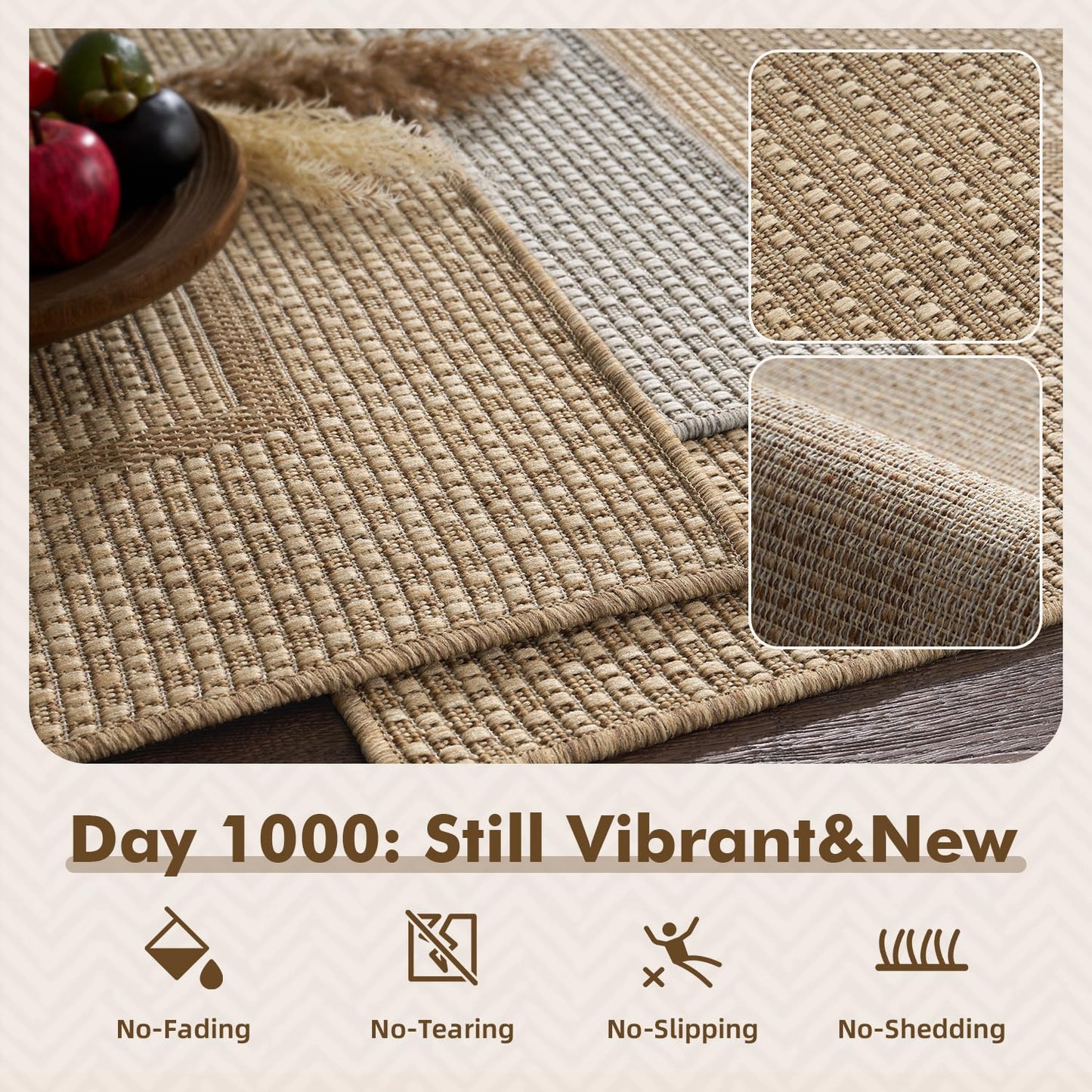 MontVoo-Outdoor Rug-Patio Rug 5x7 ft Polypropylene Indoor Outdoor Rugs Outdoor Carpet for Patio Deck Balcony Porch, Textured Weave, Durable for High Traffic, Fade-Resistant, Modern Neutral Brown