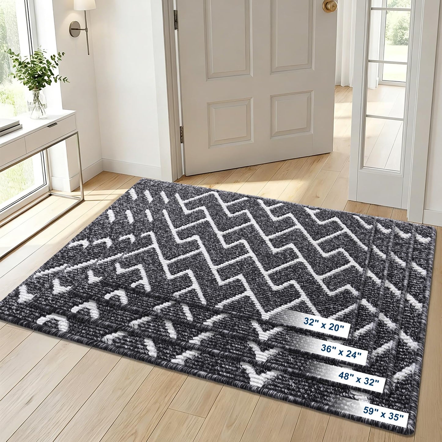 OLANLY Front Door Mat, Non-Slip Rubber Backing, Dirt Resistant and Absorbent, Washable, Easy to Clean Low-Profile Indoor Doormat for Back Door, Entryway, Inside Entrance, 71x47, Black