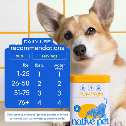 Native Pet Pumpkin for Dogs - Organic Powder Pumpkin Puree Dog Food Toppers -Rich in Fiber Supplement Powder Helps with Digestion, Nutrient Absorption, Diarrhea, Constipation & Upset Stomach-30 Scoops