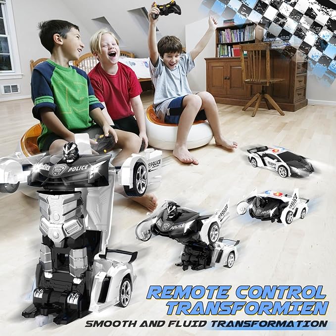 Transform Remote Control Car - Rc Cars One-Button Transforming 360° Rotation Drifting 2.4ghz 1:18 Scale Gift Kids Aged 4-6 Year Old Boys/Girls Police Car Black