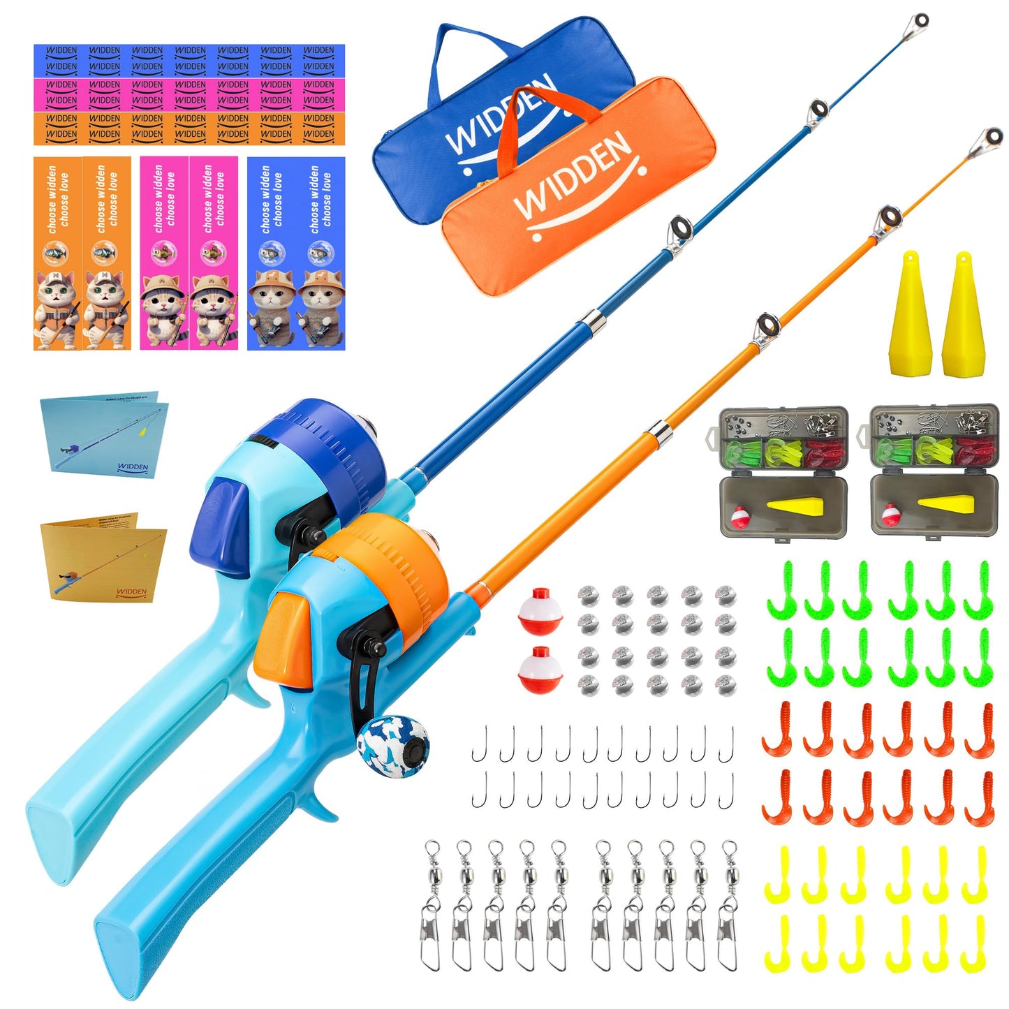 WIDDEN Kids Fishing Pole, Telescopic Fishing Rod, Toddler Collapsible Fishing Rod and Reel Combo with Tackle Box, Fishing Line, Bobber, and Soft Lures for Boy, Girl, Youth, Beginner, Over 4 Years Old