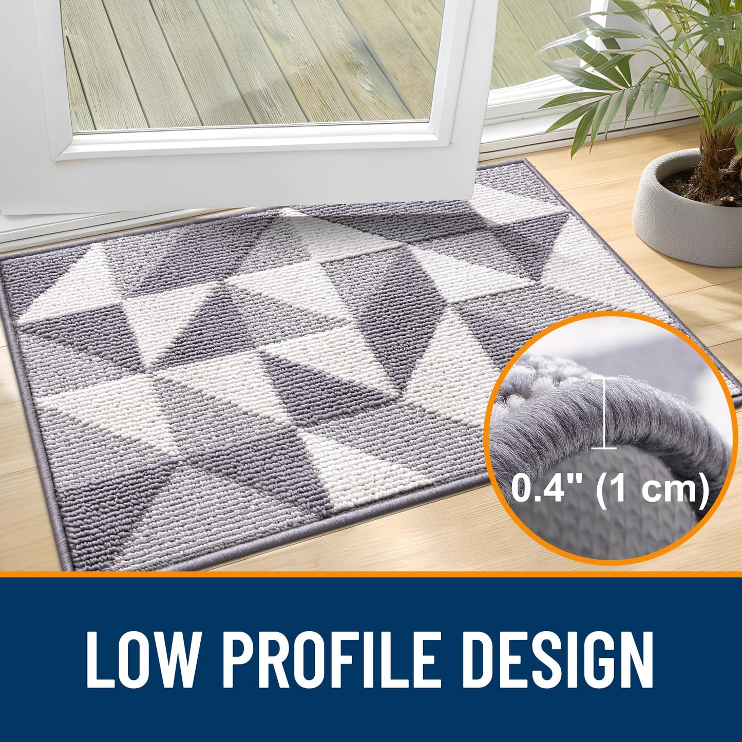 OLANLY Door Mat Indoor Entrance Washable 47x23, Odor-Free Low-Profile Front Back Geometric Doormat, Absorbent Resist Dirt Entry Carpet, Easy to Clean Sturdy Inside Floor Mats for Entryway, Grey