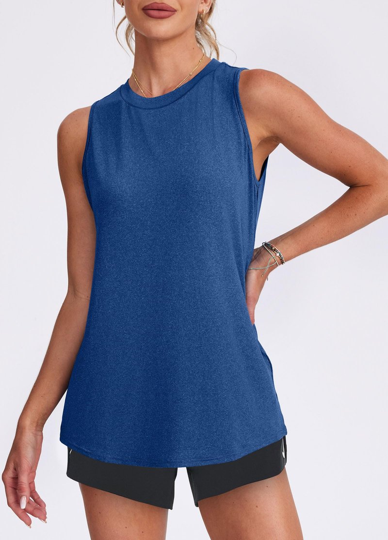 XIEERDUO Tank Top for Women 2025 Loose Fit Workout Tops High Neck Athletic Running Shirts Blue Forest XXL