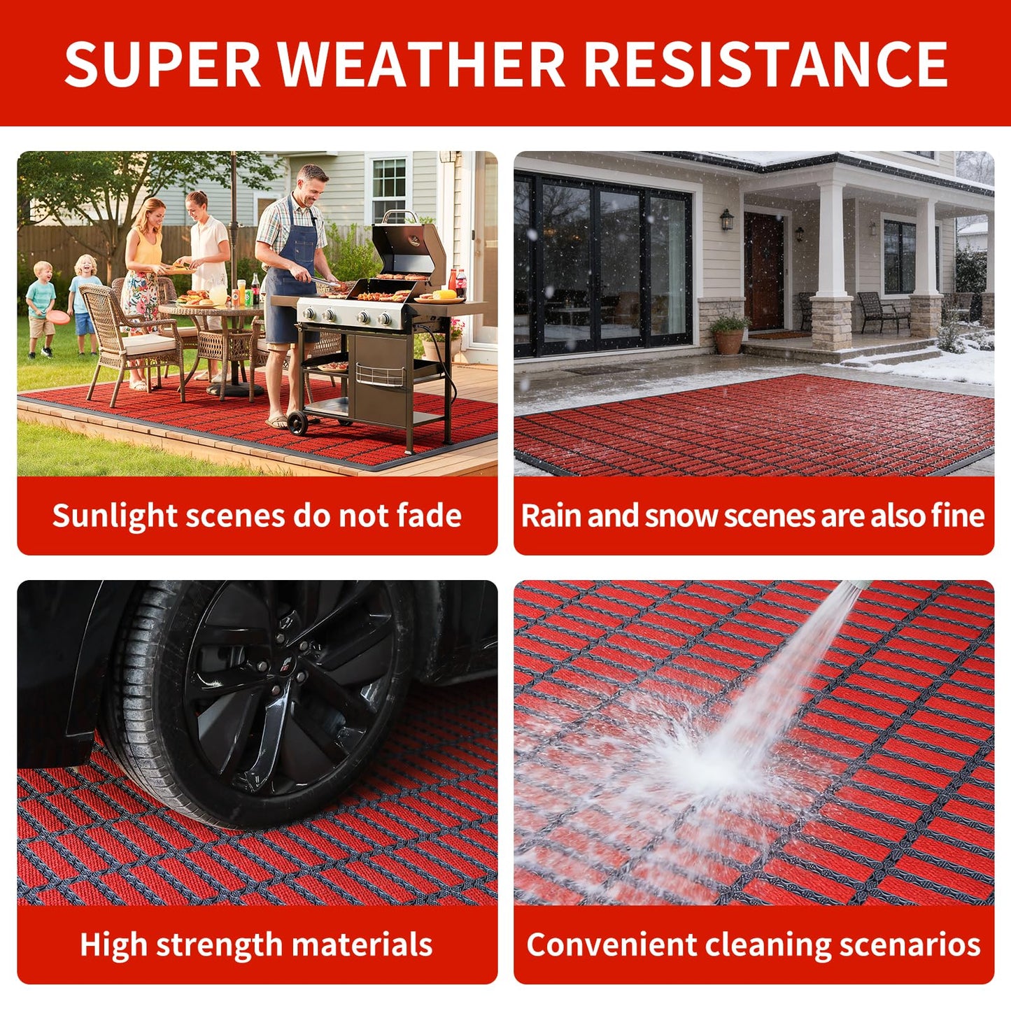 Linoows Heavy Duty Door Mat - DIY Interlocking Design, Dirt Trapper Front Doormat, 27.5x19.7 Inch All-Season Welcome Door Mats Non-Slip for Indoor Outdoor Entrance Home Commercial, Black & Red