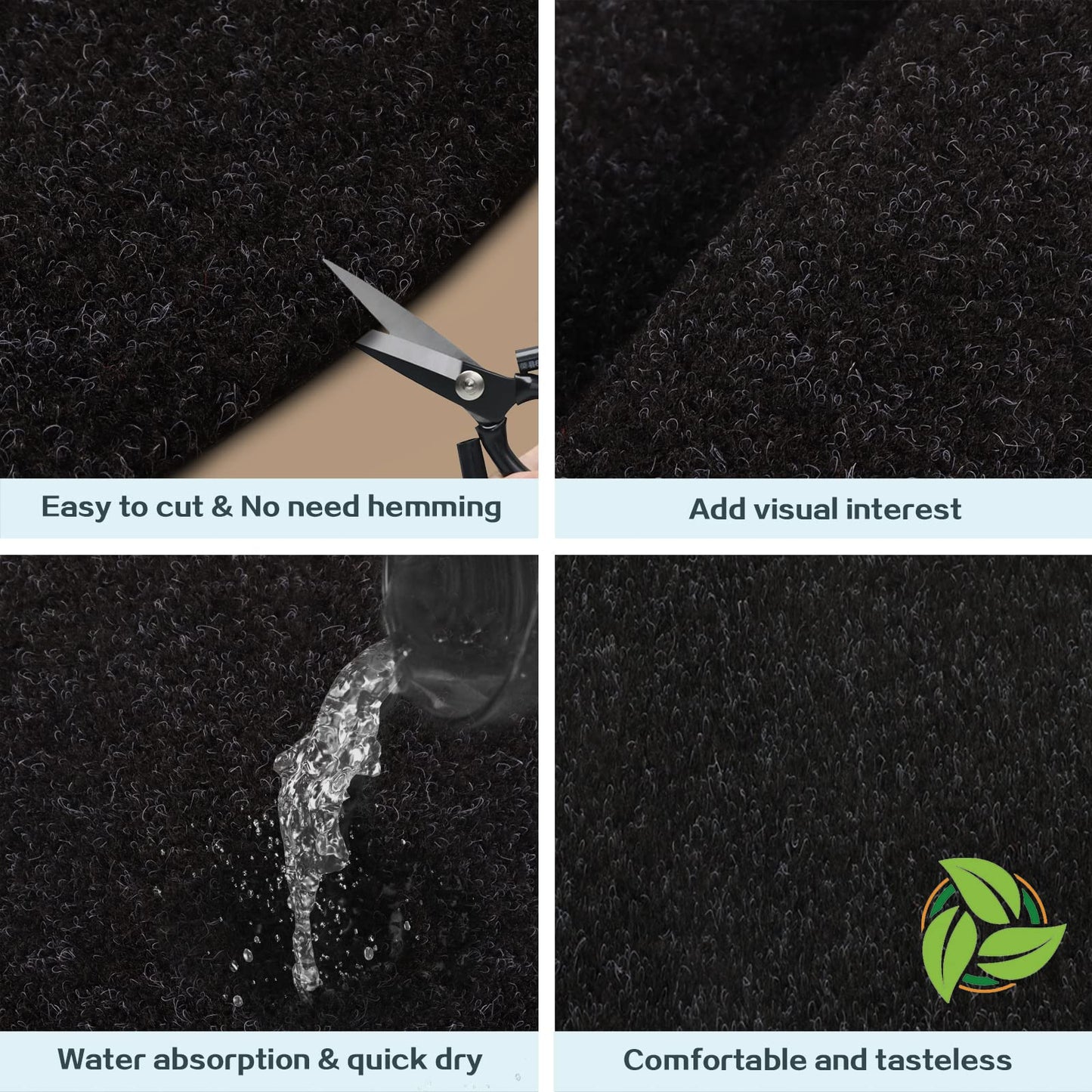 Heyroll Custom Size Hallway Runner Rug, Backed Non-Slip Waterproof, Washable Outdoor Indoor Carpet for Floor, Entryway, Kitchen, Laundry, Balcony, Garage 2' x 6', Black