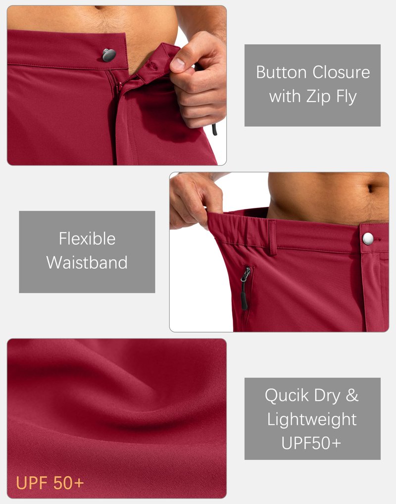 Pudolla Men's Hiking Cargo Shorts 9" Lightweight Outdoor Work Shorts for Men Travel Golf Camping Casual with 5 Zipper Pockets(Red X-Large)