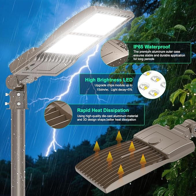 6Pack 480V 400W/320W/240W LED Parking lot Light with Dusk to Dawn Photocell, Slip Fit Mount 56000LM IP65 5000K 277-480VAC Input, 400 Watt LED Flood Light, Outdoor Parking Lights Commercial Pole Street
