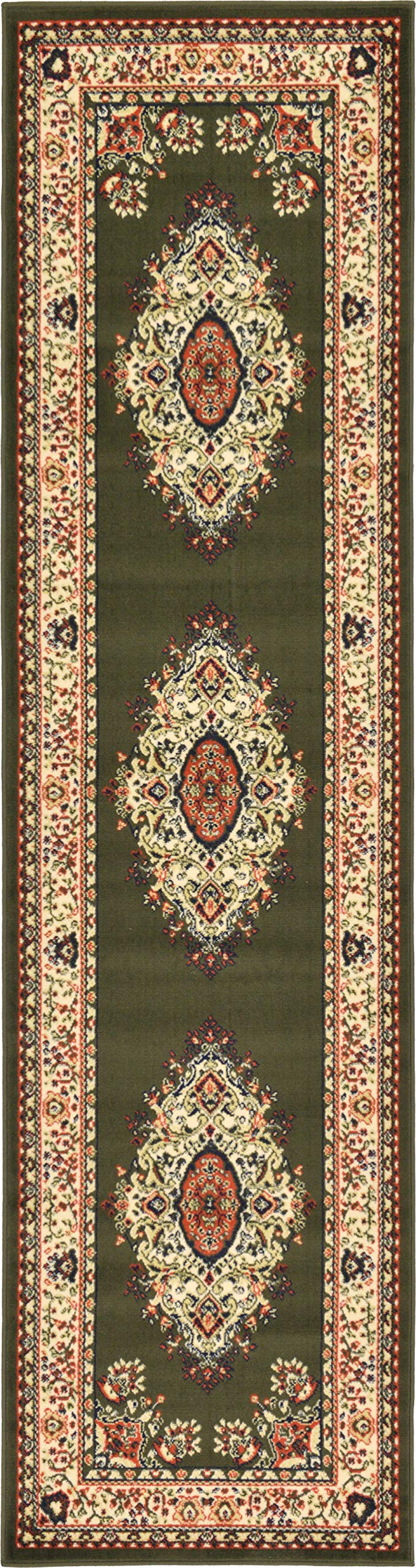 Unique Loom Reza Collection Traditional Persian Style Area Rug, 2 ft 7 in x 10 ft, Olive/Ivory