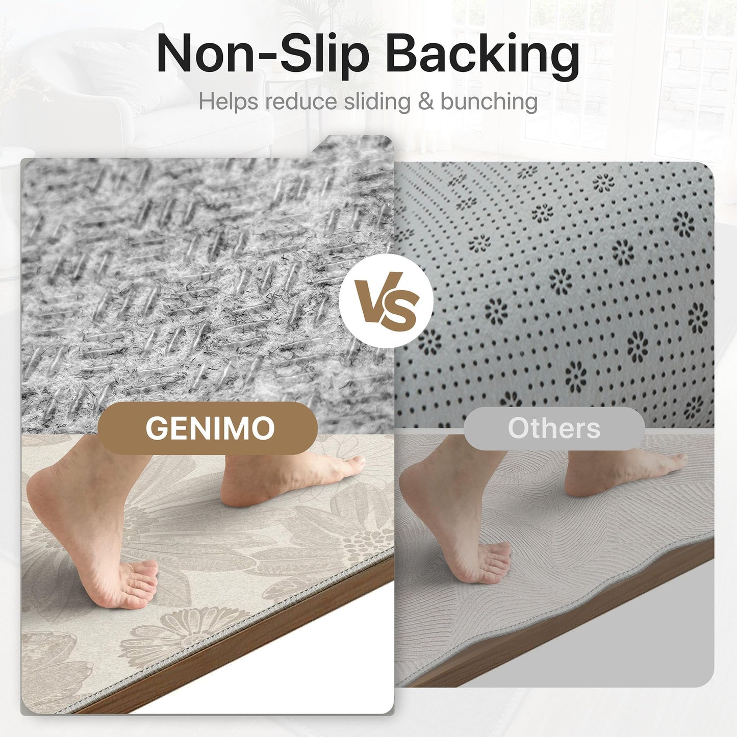 GENIMO 5x7 Area Rugs for Living Room, Machine Washable Non Slip Floral Rug, Low Pile Lightweight Flower Print Rug for Bedroom, Dining Room, Dusty Beige Flower