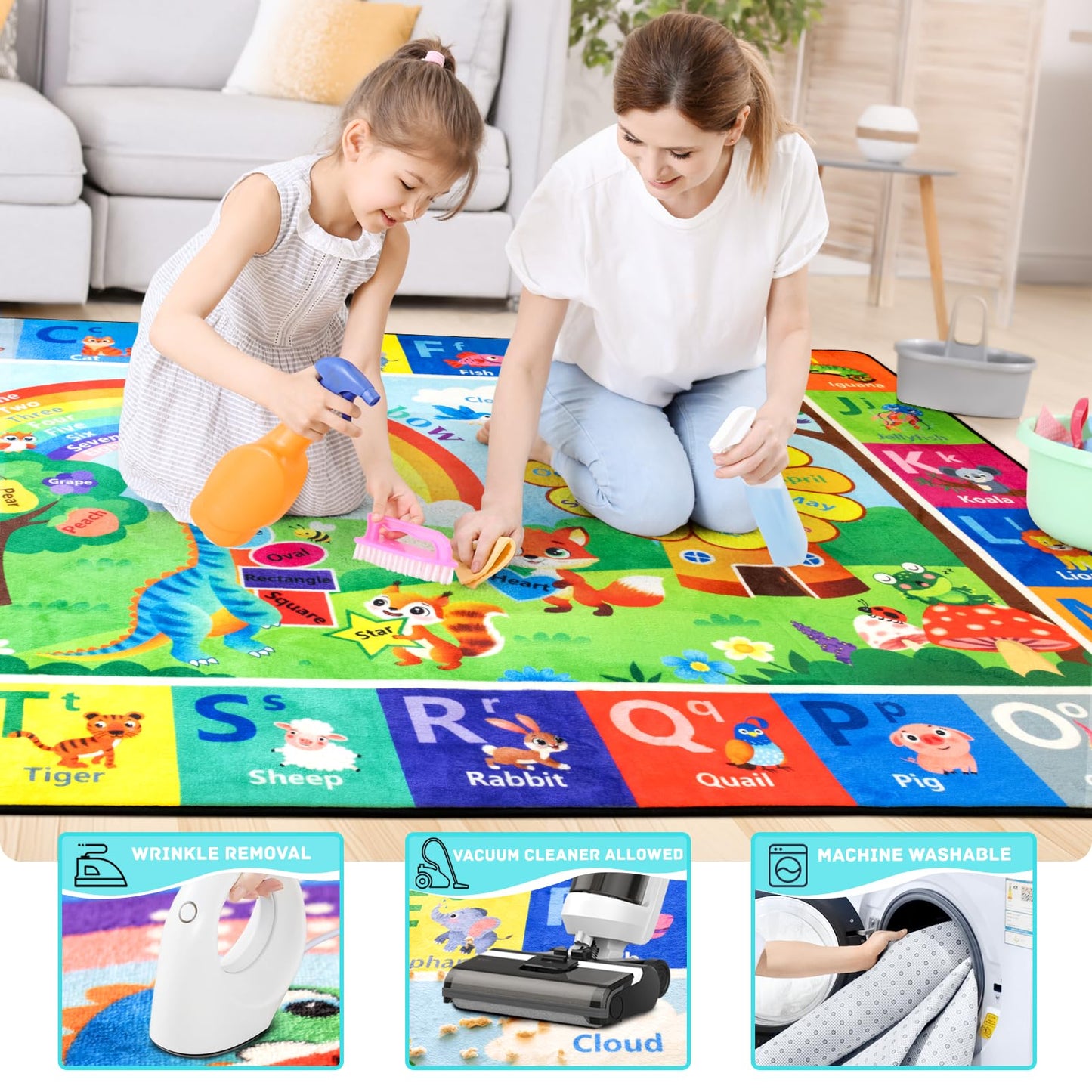 Diysani Kids Rug, Kids Carpet for Bedroom，Non-Slip Kids Playroom Rug, Washable Educational Rug for Learning Alphabet, Animals,3x5 feet