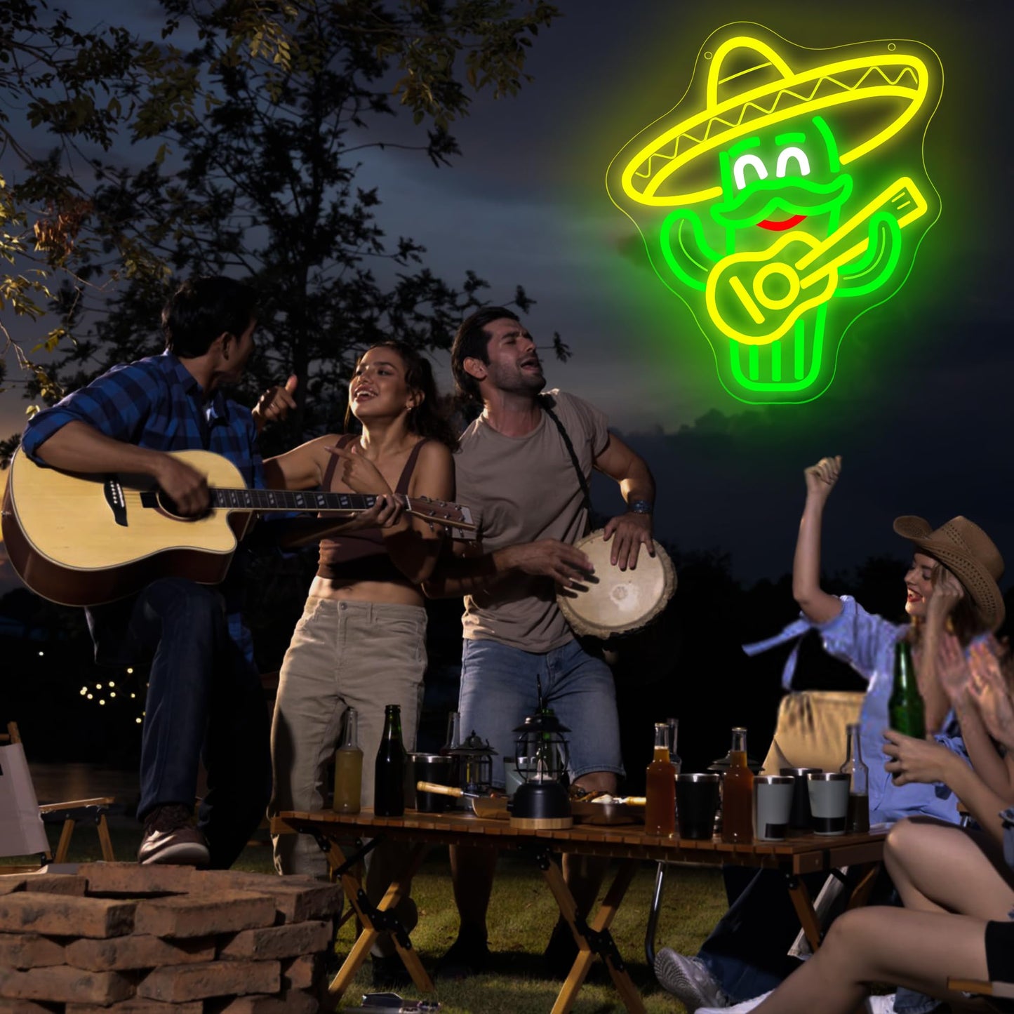 Cartoon Cactus Neon Sign for Wall Decor Mexican Style LED Neon Light for Bedroom Dimmable Music LED Sign for Studio Bar Livehouse Party Mexican Restaurants Birthday Gifts Size 11.8 * 11.1 In(TWP257)
