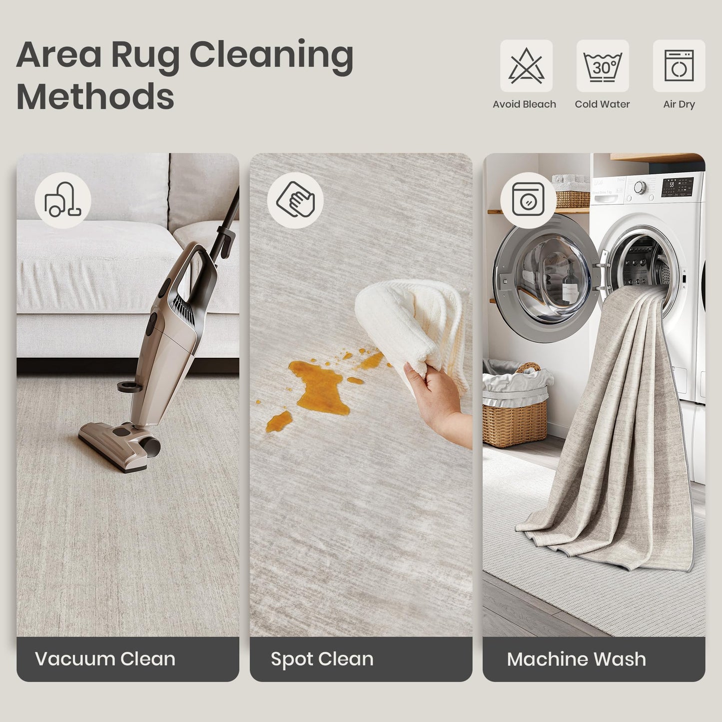 Valenrug Washable Rugs 4x6 - Stain Resistant 4x6 Area Rugs for Living Room, Non Slip Backing Printed Rugs for Bedroom, Folable Machine Washable Area Rug(4'x6', Beige)