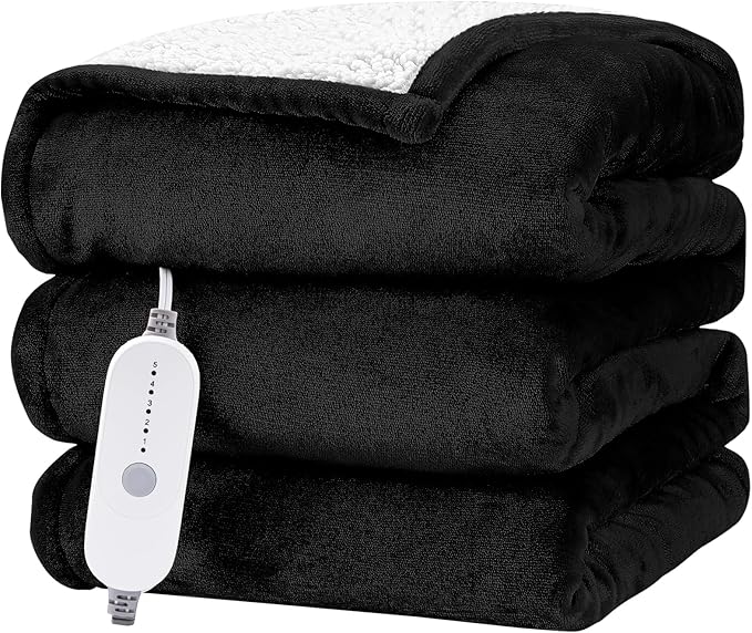 HYLEORY Heated Electric Blanket Queen 84"x90" Soft Fleece & Flannel with 5 Heating Levels & 10 Hours Timer Auto Shutt Off, ETL Certified, Washable，Heated Blanket for Body-Black