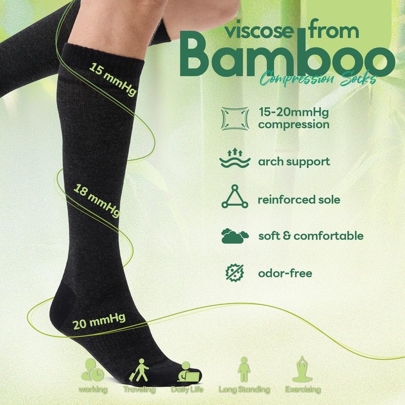 Iambamboo Mens Compression Socks for Men Women (3 Pairs) 15-20 mmHg Bamboo Viscose Knee High Sock for Travel S/M (Dark Gray&Steel Blue&Light Gray)