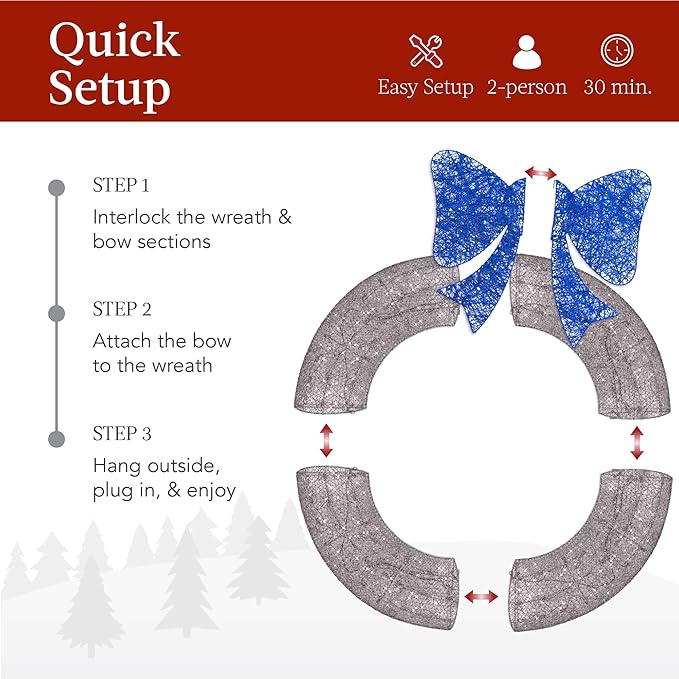 Best Choice Products 30in Pre-Lit Outdoor Christmas Wreath Decoration, LED Metal Holiday Decor for Home w/ 100 Lights, Bow - Hanukkah Silver/Blue