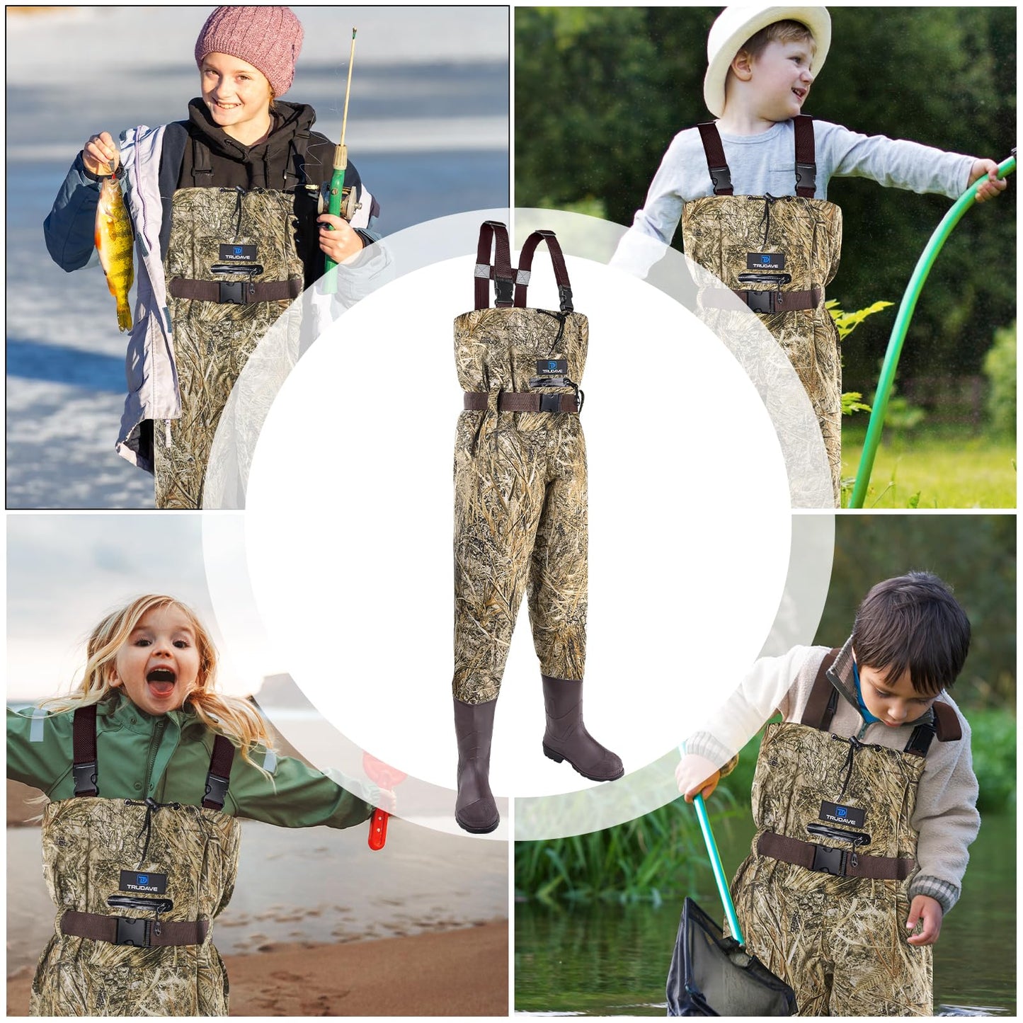 Trudave Chest Waders for Kids with Boots, Waterproof Youth Waders for Children, Lightweight Waiters for Fishing & Hunting