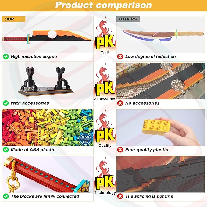Jorumo Sword Building Set 82in Double Blade Tengen Uzui Sword Building Block with Stand Handmade Cosplay Anime Sword Toy Building Set for Collecting and Gifting 1478Pcs