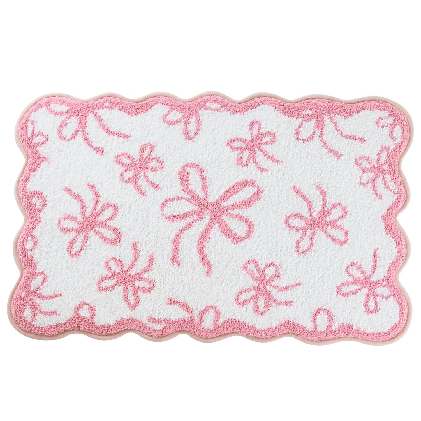Moutina Pink Bow Bathroom Rug 20x32 Inch, Soft and Absorbent Tufted Coquette Scalloped Bath Mat Non Slip Washable, Cute Bow Decor for Bathroom Bedroom
