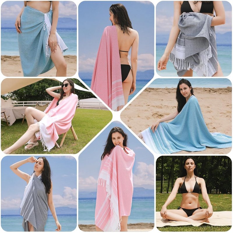Oversized Turkish Beach Towels Set - Quick Dry, Sand-Free | 74"x38" Extra Large Travel & Camping Essentials