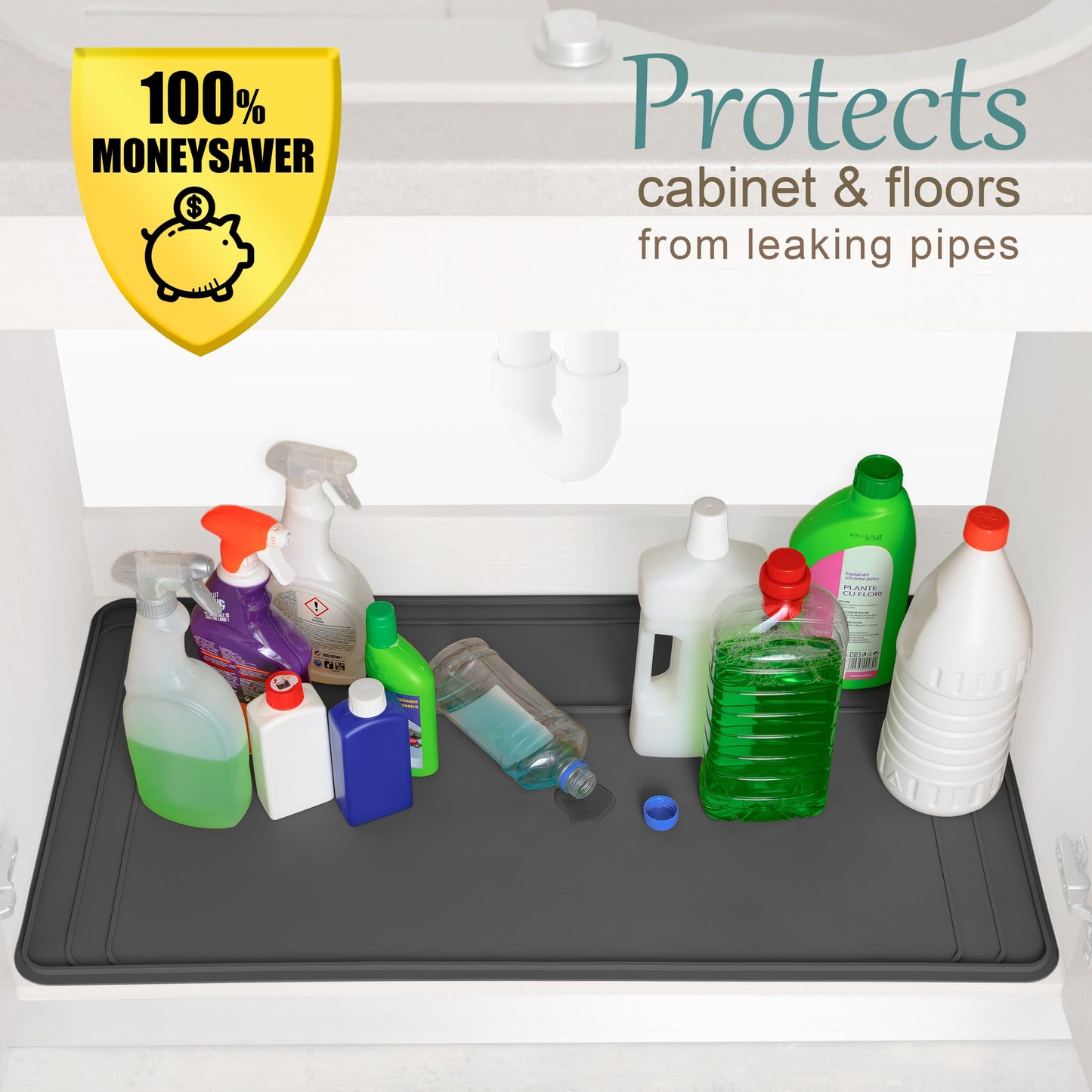 The Original Under Sink Mat - Silicone Waterproof mat, Trimmable, Easy to Clean, Kitchen cabinet liner, Under sink protector mats, Drip Tray with Lip - 34" x 22" or smaller